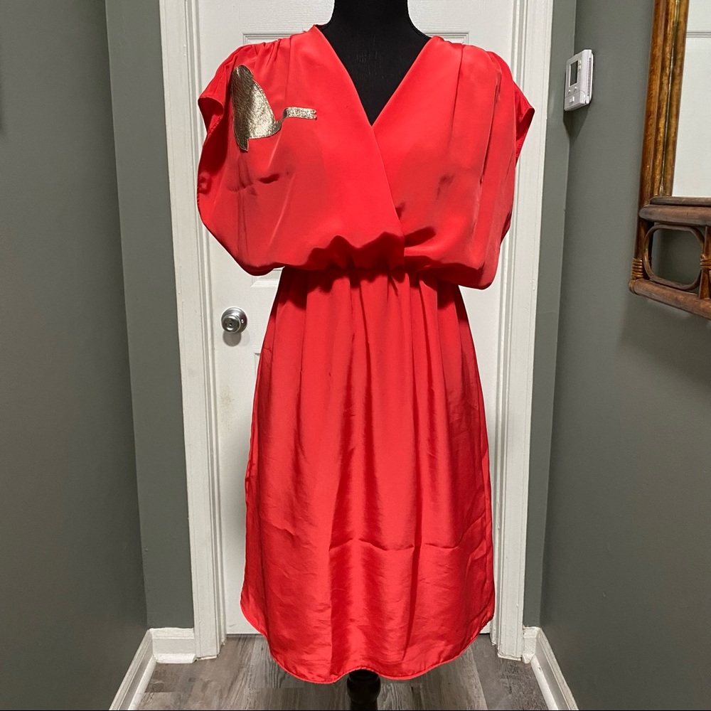 Urban Renewal 2000s Red With Gold Bird Dress SZ M/L